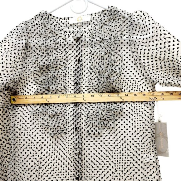 Magofina Rico Womens Polka Dot Sheer Long Sleeve Blouse Ruffle Detailing Size S - Picture 6 of 8